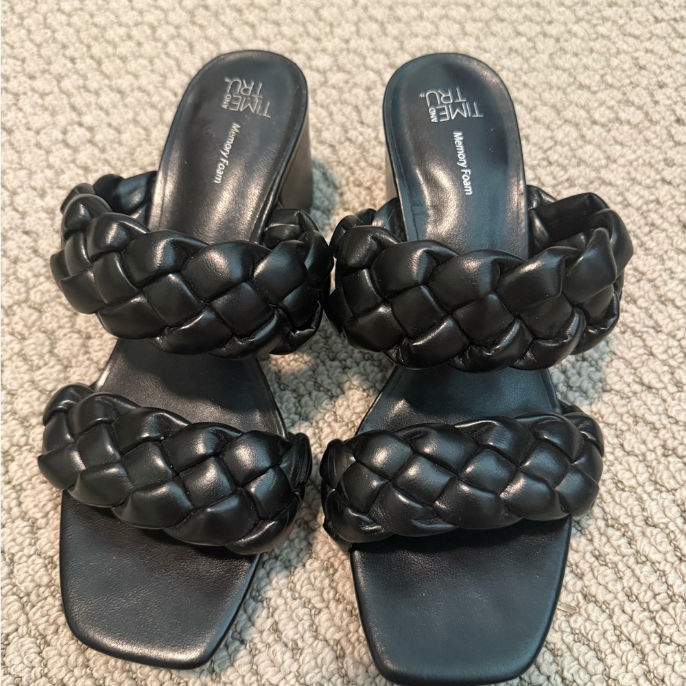 Time and Tru Black Braided Heels